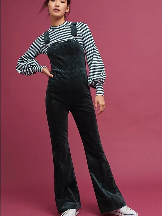 Pants - Pilcro Black Velvet Flared Overalls - 27